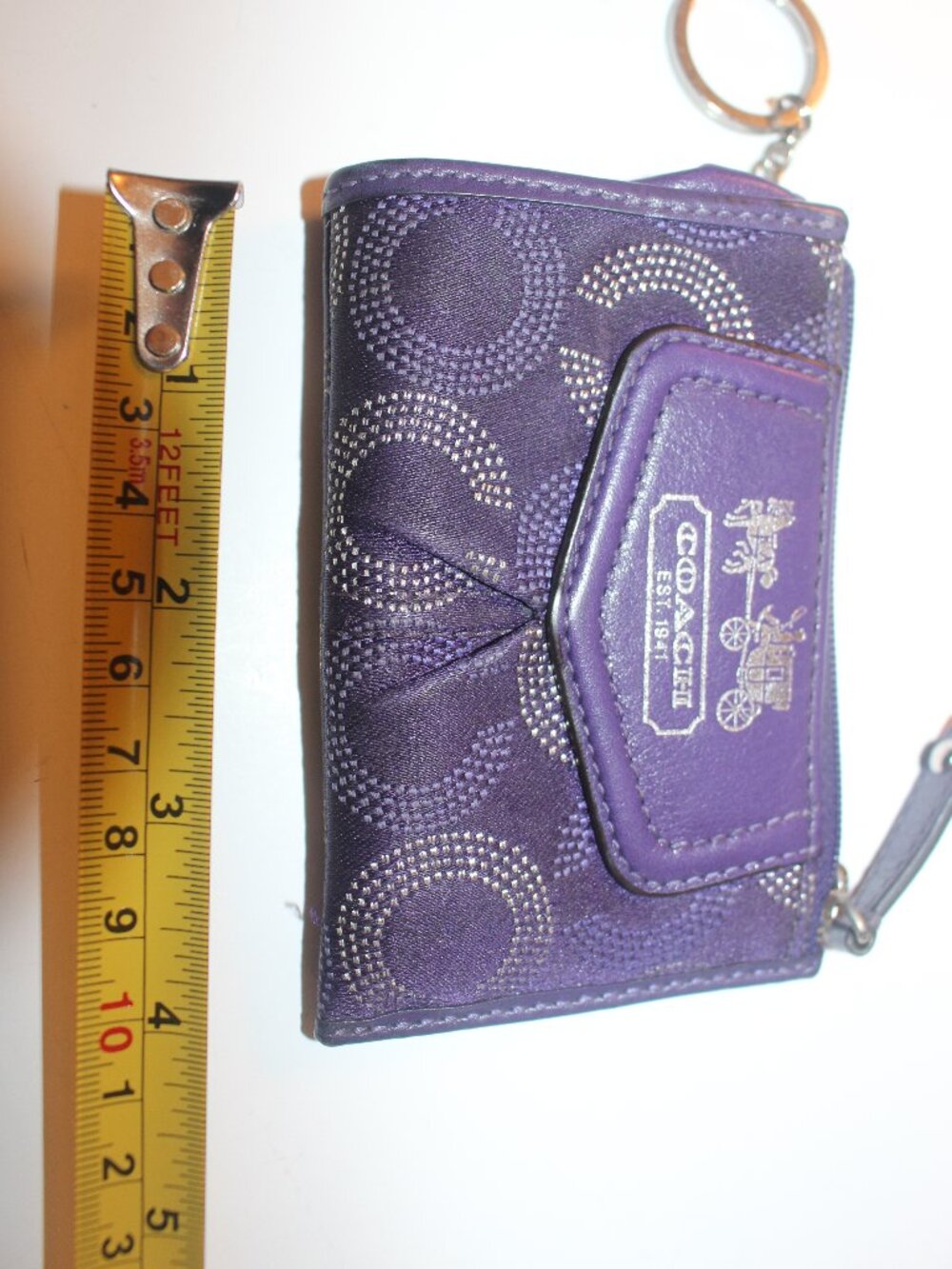 Coach Purple Metallic Signature C Mini Coin Purse